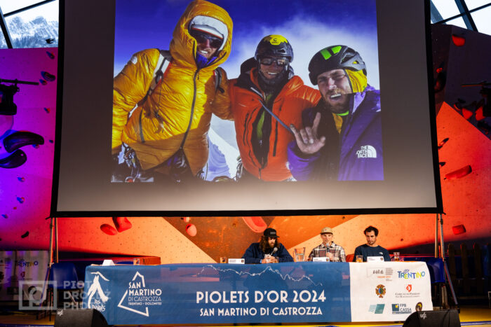 Jannu climbers at their presentation during the Piolets dOr ceremony, 2024