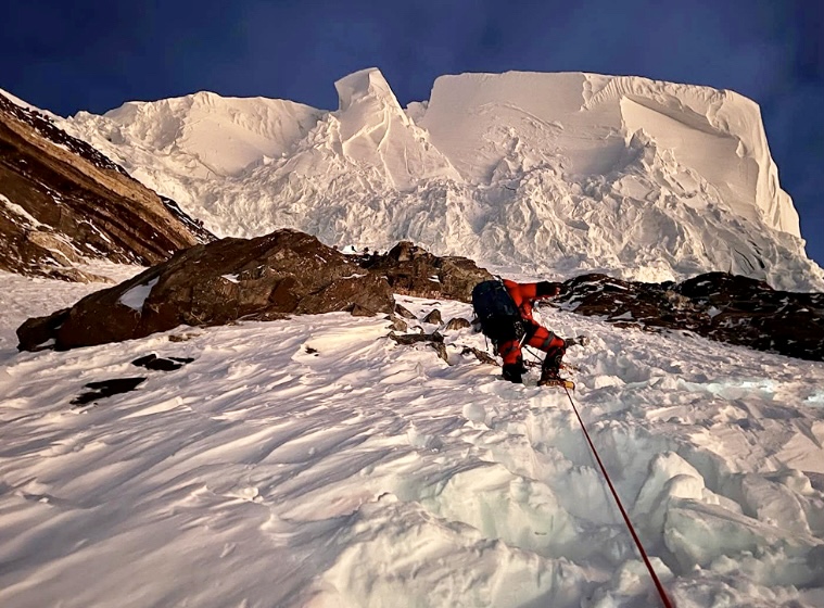 A climber at the Bottleneck on K2. 