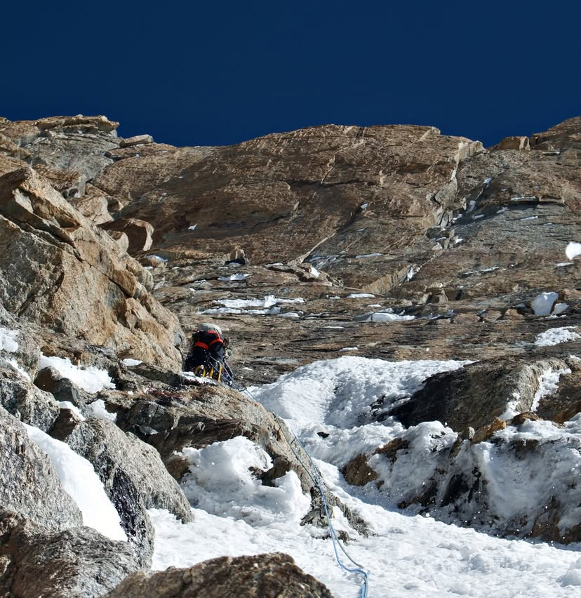 Climbing up the west face of Thui II.