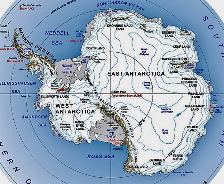 map of Antarctica with its mountains