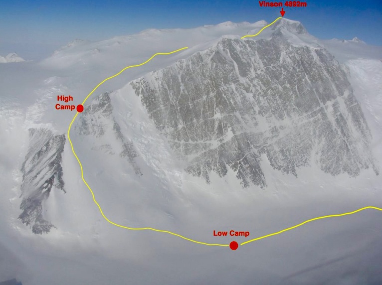 Low Camp, High Camp, and the summit of Vinson. 