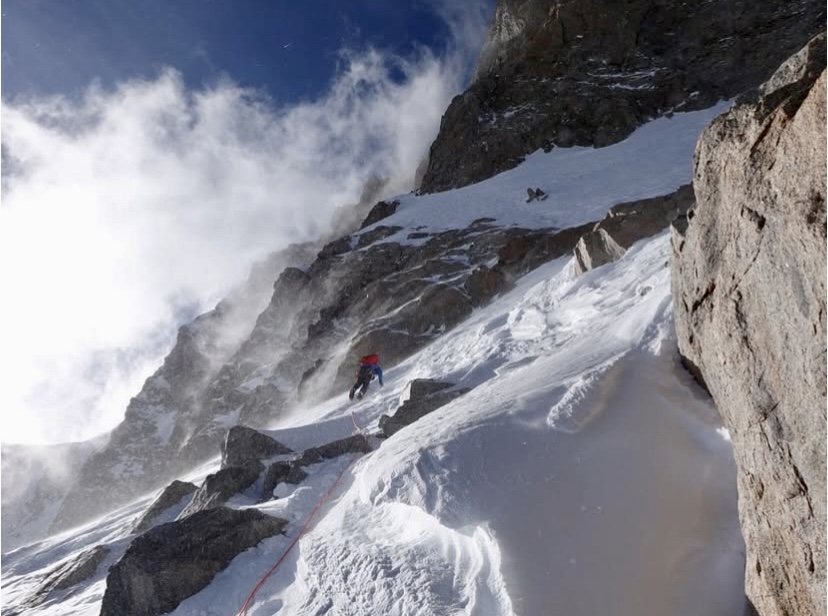 Livingstone and Cesen climbing during their Gasherbrum III expedition in 2022. 