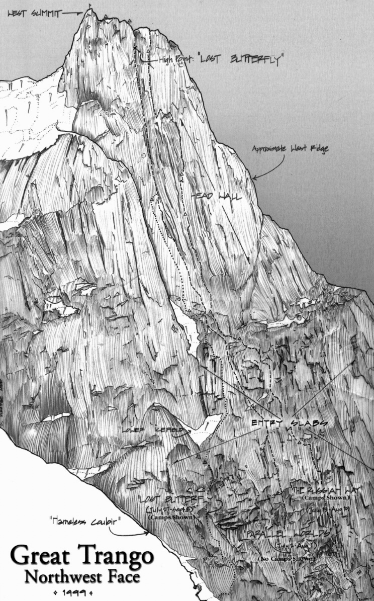 The new route on Great Trango Tower.