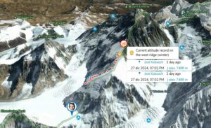 Track of Kobusch's progress on a 3D map of Everest