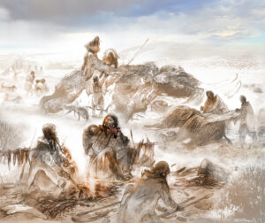 illustration of ancient American life in the last ice age