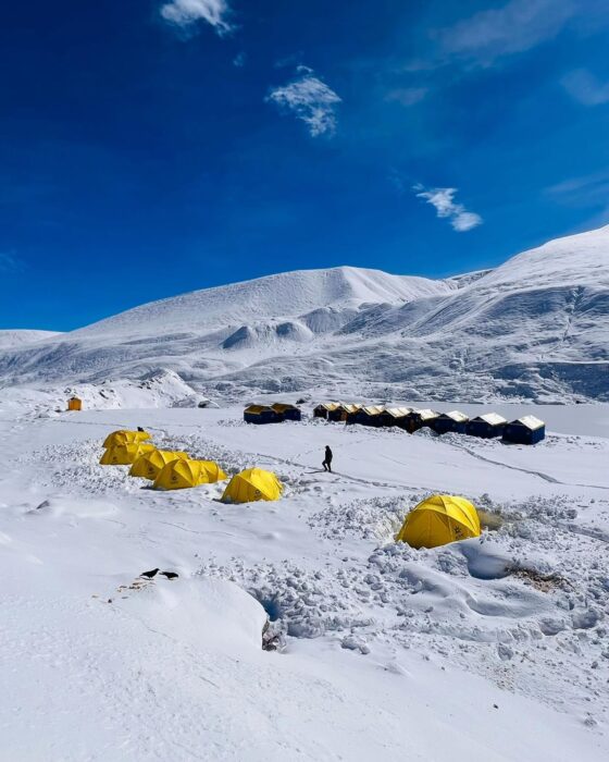 tents on the snow Tibet