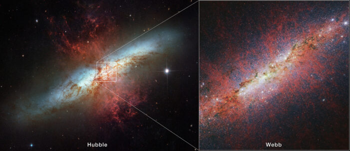 two side by side images of the same galaxy