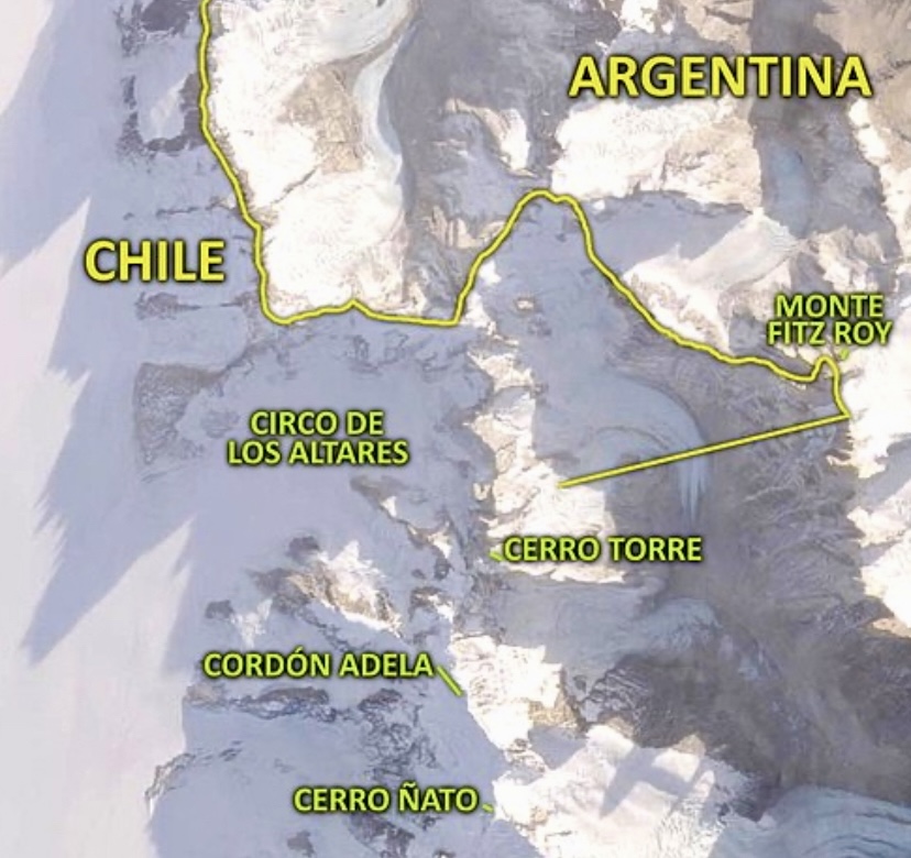 Cerro Torre and Fitz Roy on the map.