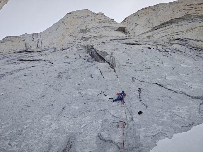 A climber on a matagonian rock face