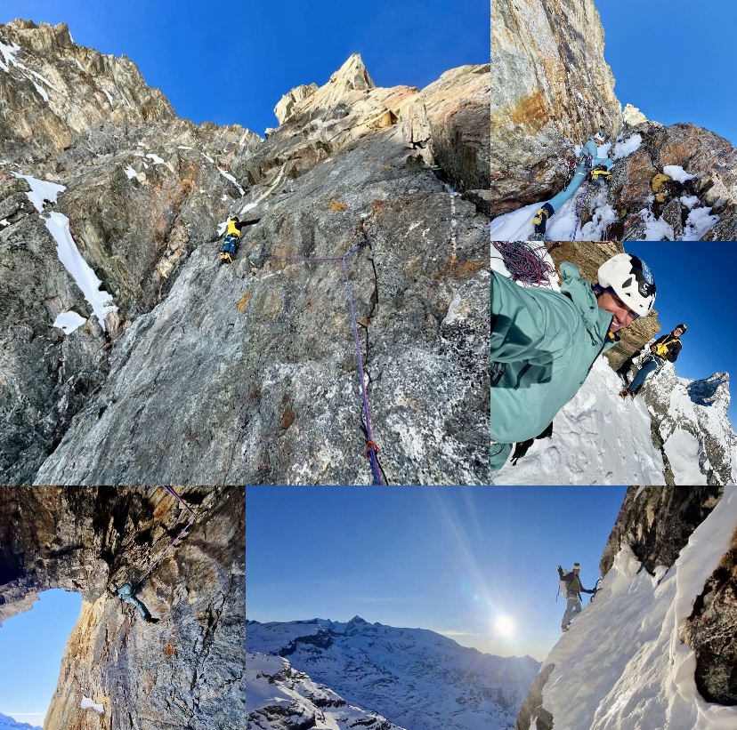 Foto pendakian rute baru 'L'Esprit des Murailles' di Glacier Fódes Grandes Murailles di Lembah Aosta, Italia.