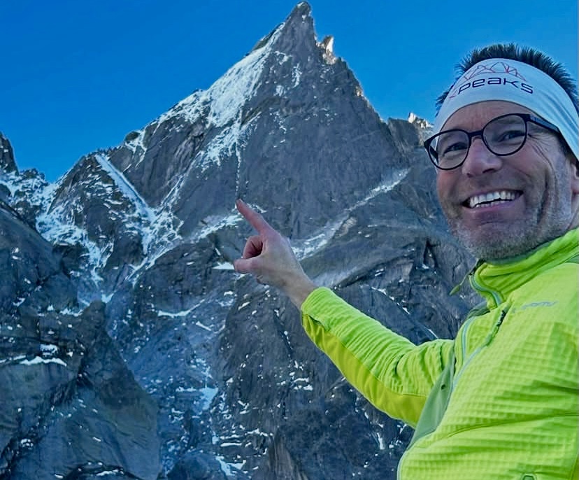 Peter von Kanel shows the line in the center of the north face of Sciora Dafora.