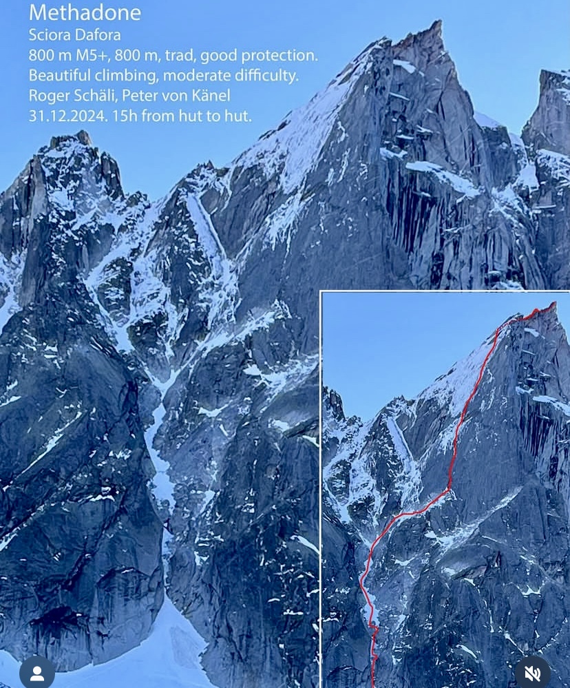 The route that Schaeli and Von Kanel climbed on the north face of Sciora Dafora. 