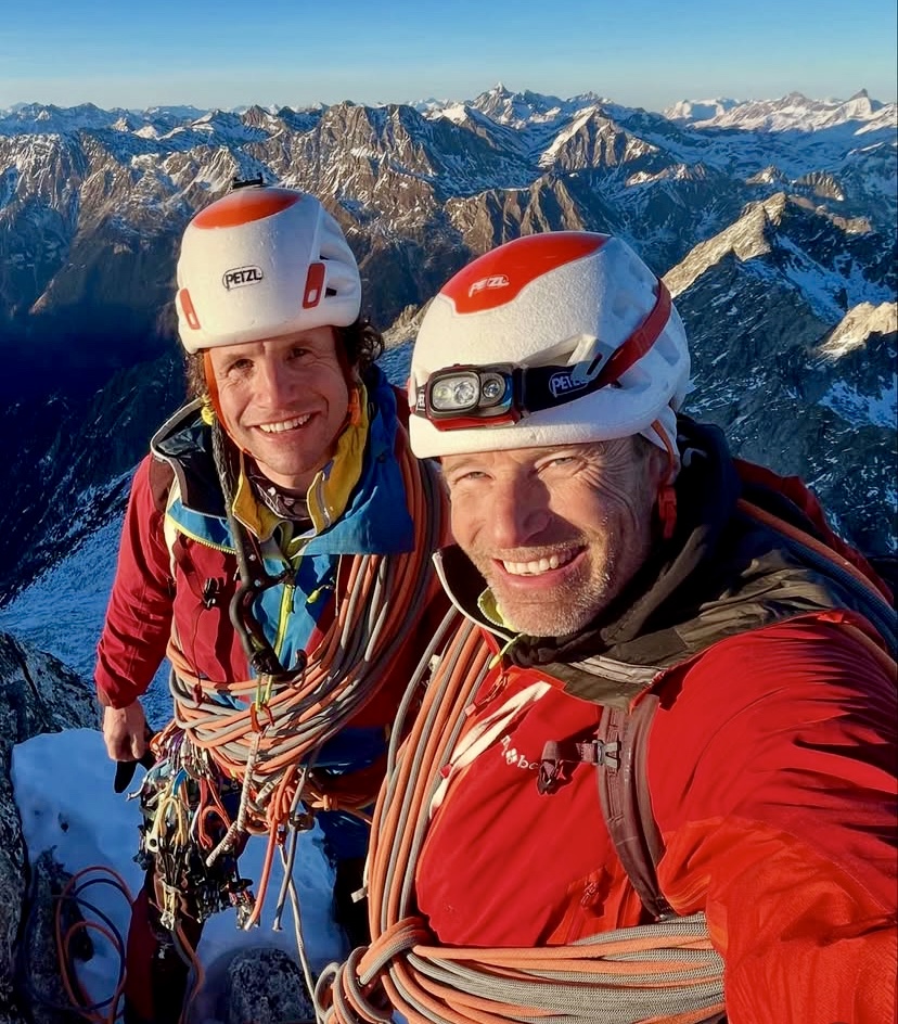 Roger Schaeli (left) and Peter Von Kanel on the summit of Sciora Dafora.