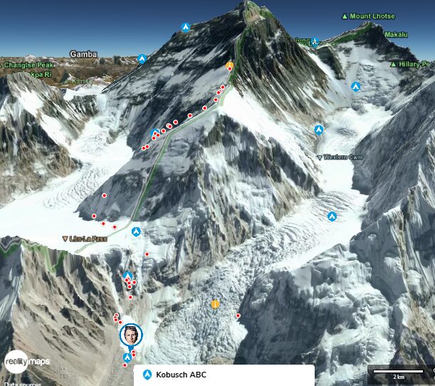 Location of Jost Kobusch on Everest, January 7 