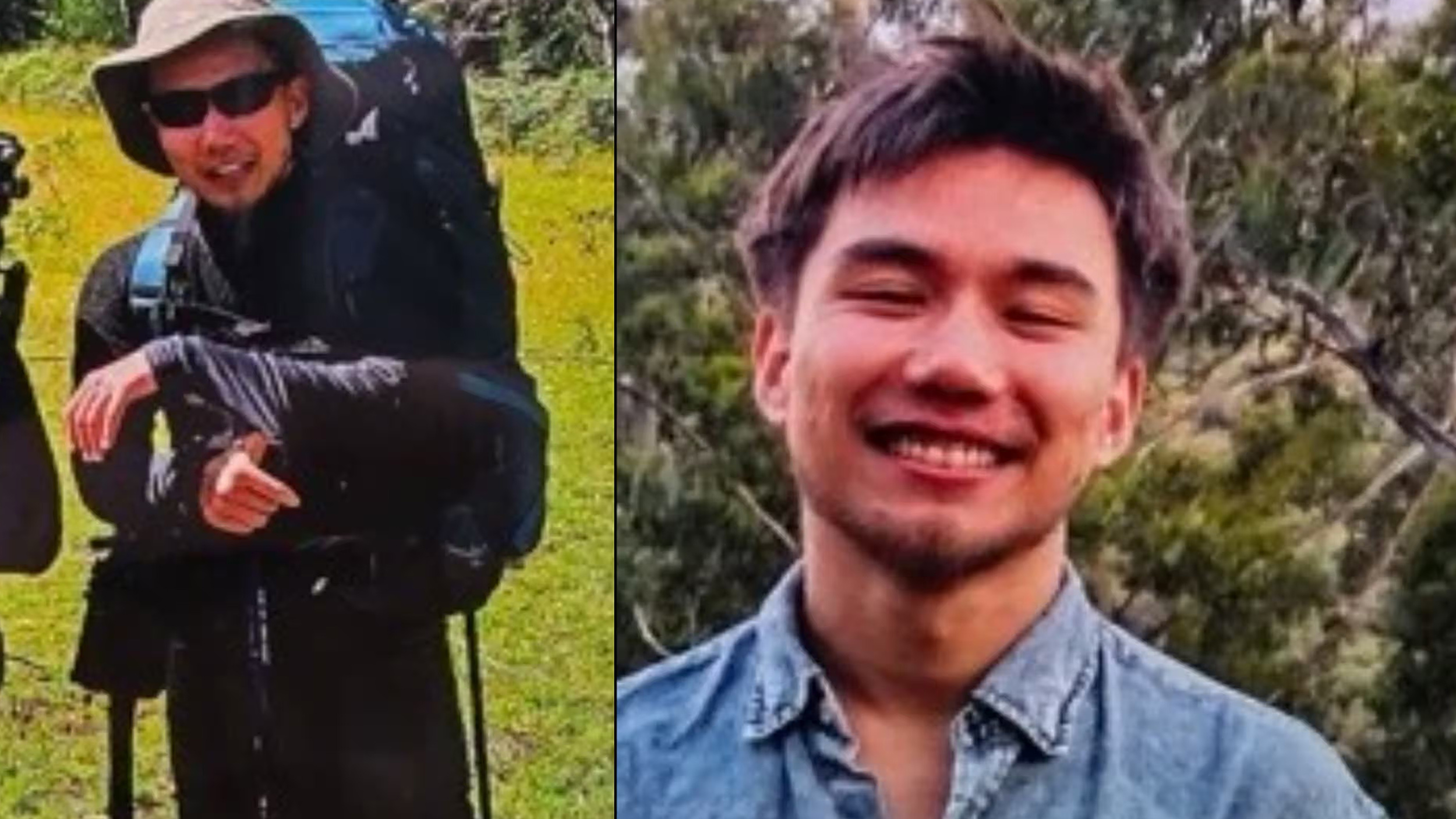 a composite image of a young man in hiking gear