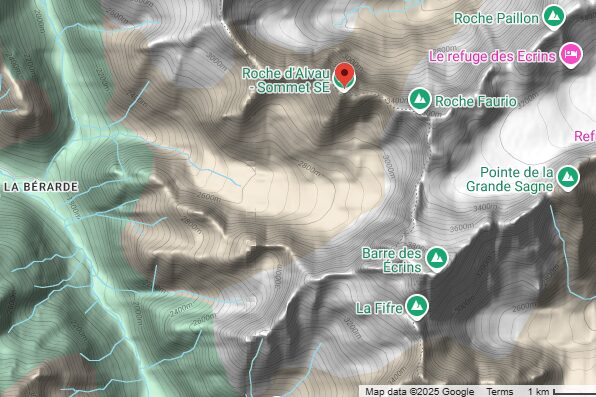 The Roche d'Alvau located in the Ecrins Massif. Google Maps