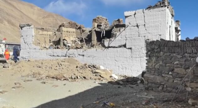 a destroyed building in Tibet