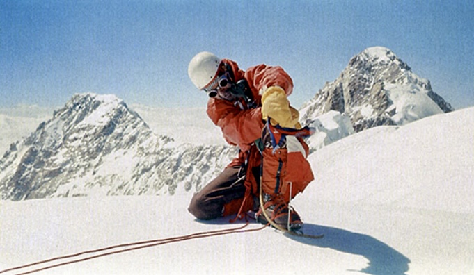 Eugeniusz Chrobak on the summit of Kangchenjunga South.