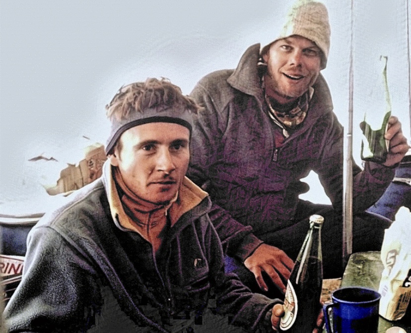 Jean-Christophe Lafaille and David Callaway at Shisha Pangma base camp. 