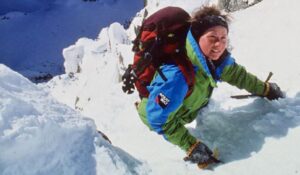 Alison Hargreaves ascending Everest.