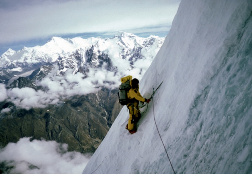 Alison Hargreaves climbing on Kangtega.