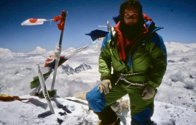 Allison Hargreaves on the summit of Everest in 1995. 