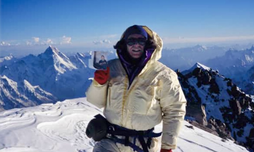 Alan Hinkes on the summit of K2. 