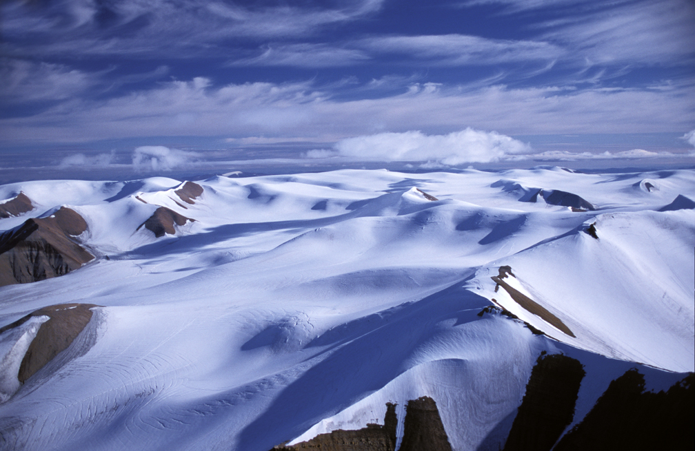 aerial view of arctic ice cap