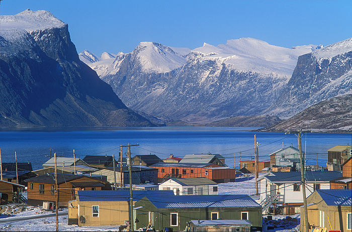 arctic village with mountains