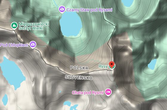 Map showiocation of Rysy between Poland and Slovakia. 