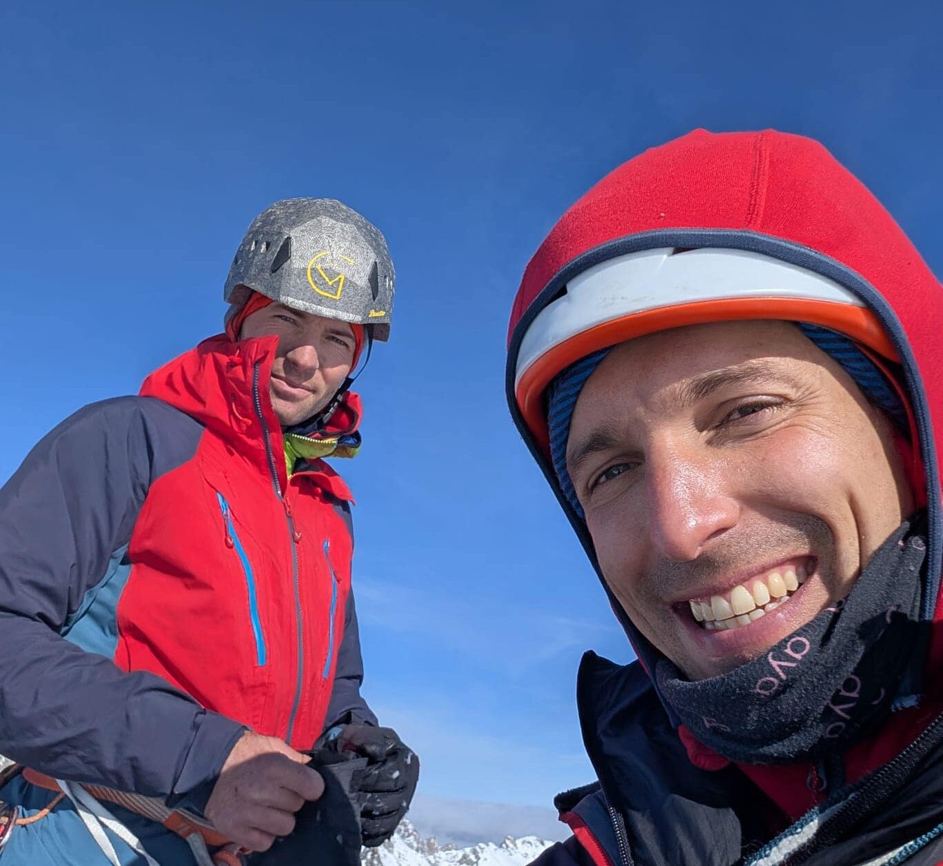 Close shot of the climbers on the summit