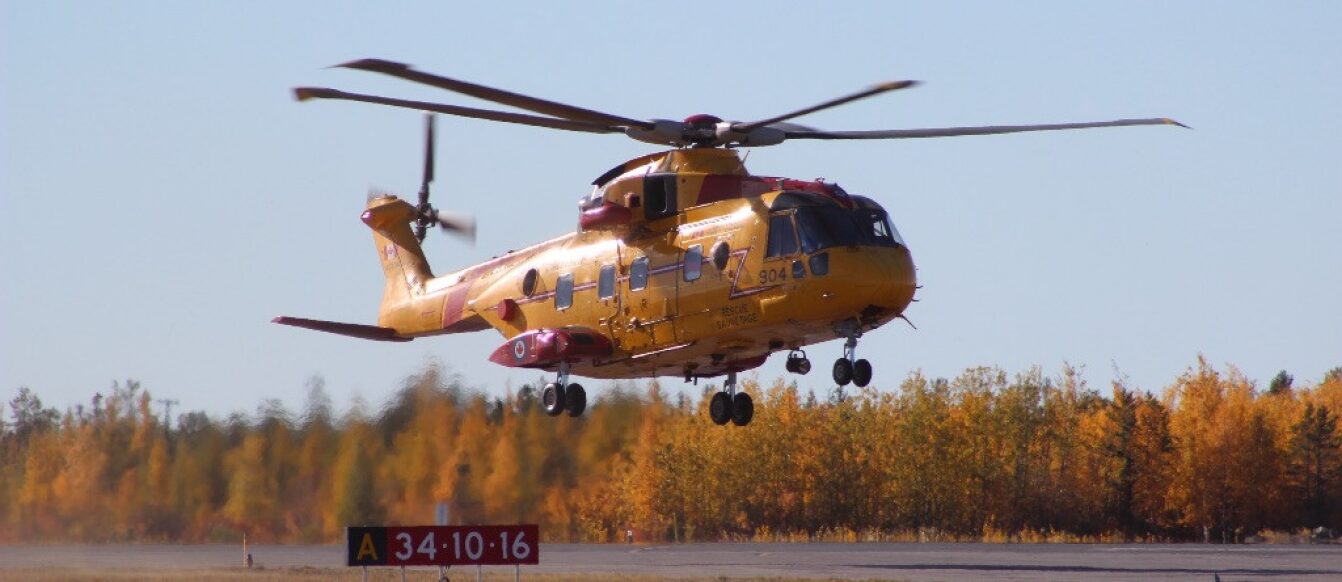 A helicopter taking off