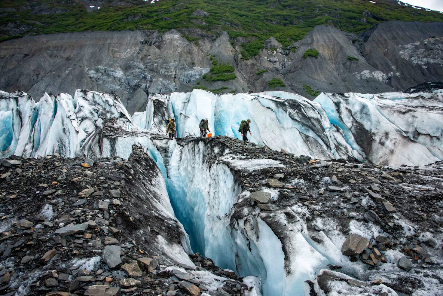 several figures on a glacier