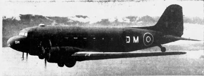 Black and white photo of a C-47 Dakota