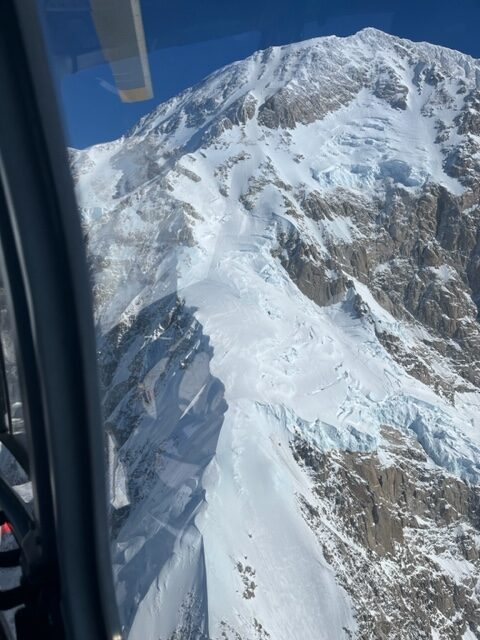 View from a helicopter of the West Rib of Denali