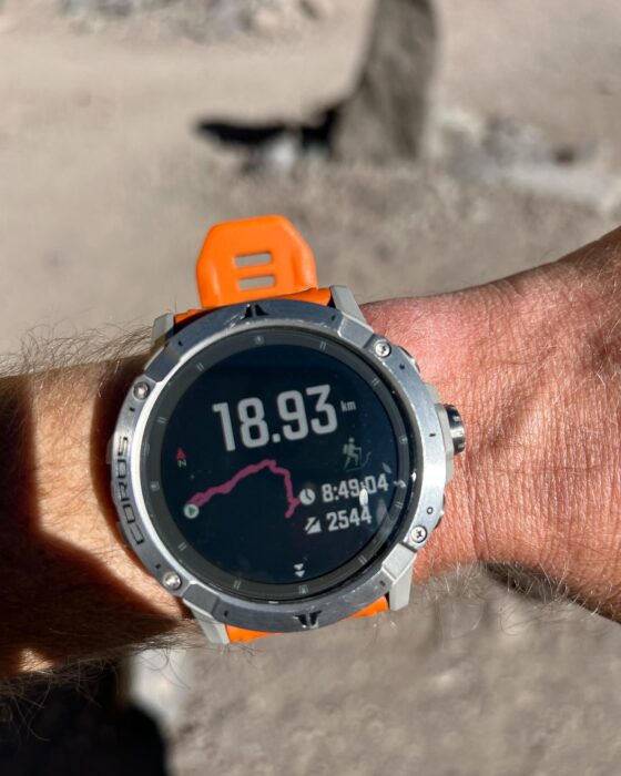 A watch showing the time done on a speed Aconcagua climb. 