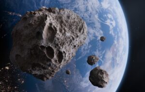 illustration of asteroid above earth