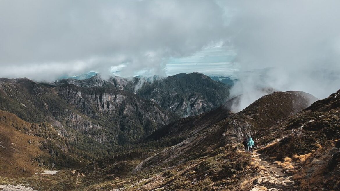 A misty mountain range