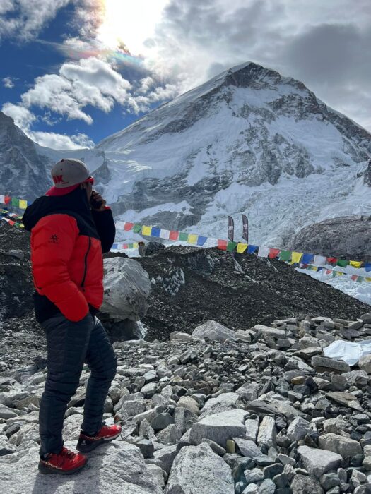 Lakpa as seen from behind, on the morrain terrain of Everest Base Camp, looking toward the West Shoulder.