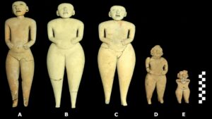 five ancient ceramic figurines