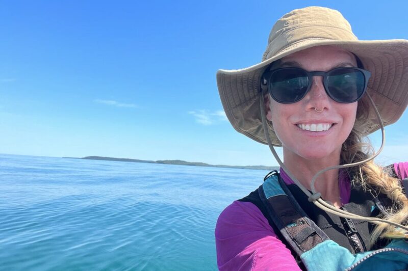 Constance Simes on a long paddle.