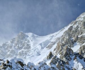 The summit ridge of Shkhara seen from the top of the south wall.