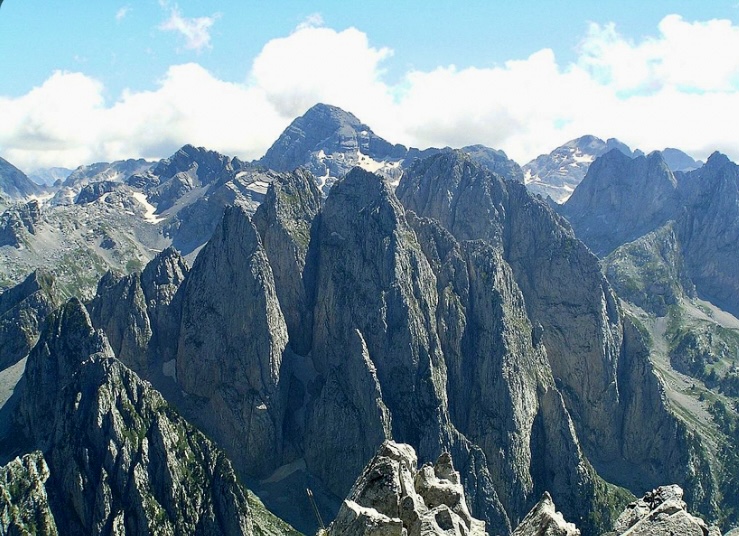 Prokletije (Accursed Mountains). In the distance, the range's highest peak 2,694m Maja Jezerce.