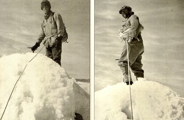 Bill House and Fritz Wiessner on the summit of Mount Waddington.