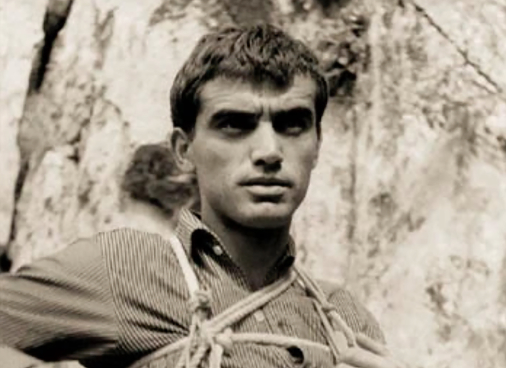 old b/w photo of a young climber