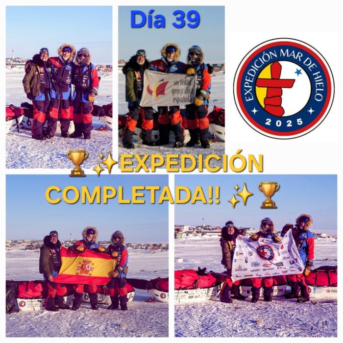 Multiple images of the Spanish Northwest Passage team in Gjoa Haven