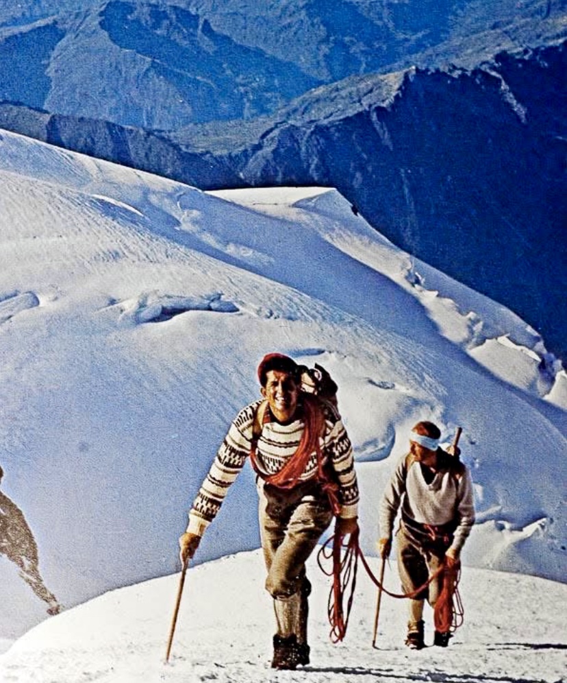 Gaston Rebuffat and his partner in the Mont Blanc Massif.