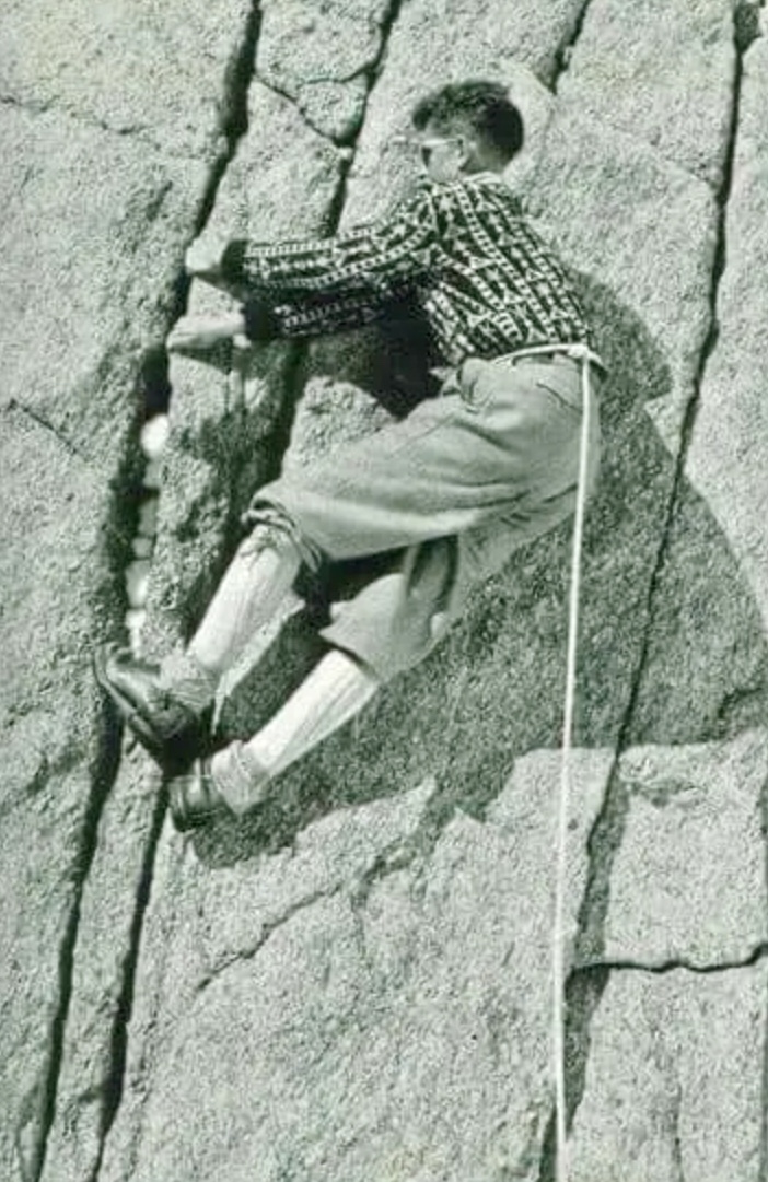 Gaston Rebuffat climbing in the Alps.