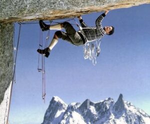 Gaston Rebuffat climbing in the Alps.