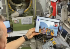 Cosmonauts on the ISS chatting with their colleague in Everest Base Camp.